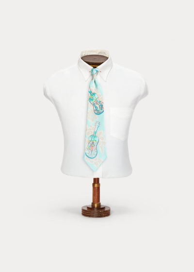 Cuadrícula Ralph Lauren Hombre Turquesa Multicolor - Silk Tie & Pocket - FGBEW3618